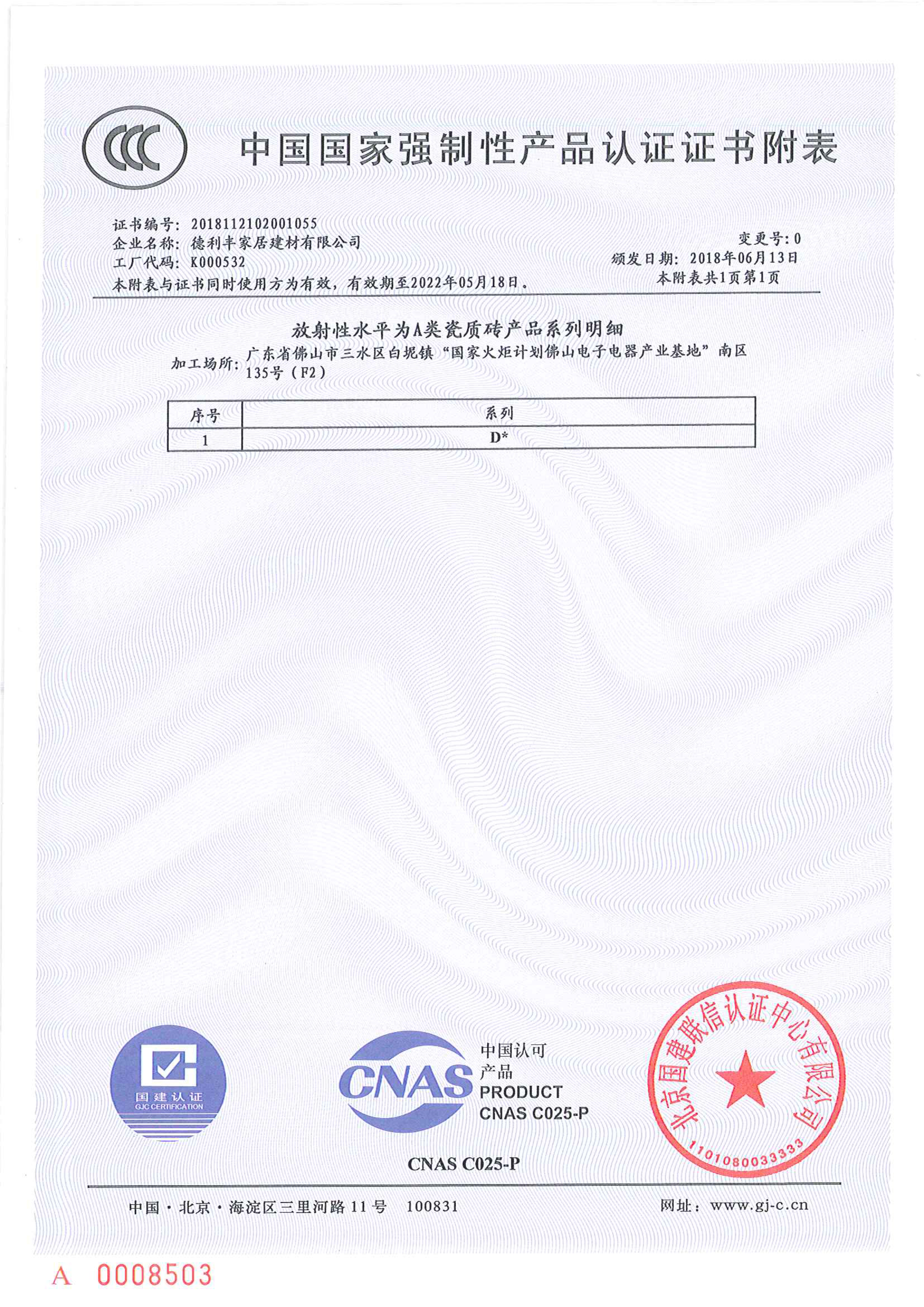 中国国家强制性产品认证证书附表