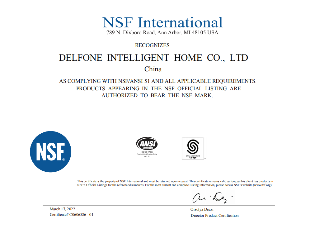 NSF国际级权威认证 | 德利丰全系列产品荣膺“NSF食品设备认证”(图1)
